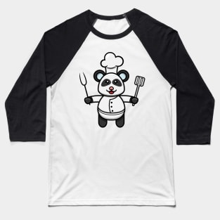 Sticker and Label Of Cute Baby Panda Wearing Chef Costume Baseball T-Shirt